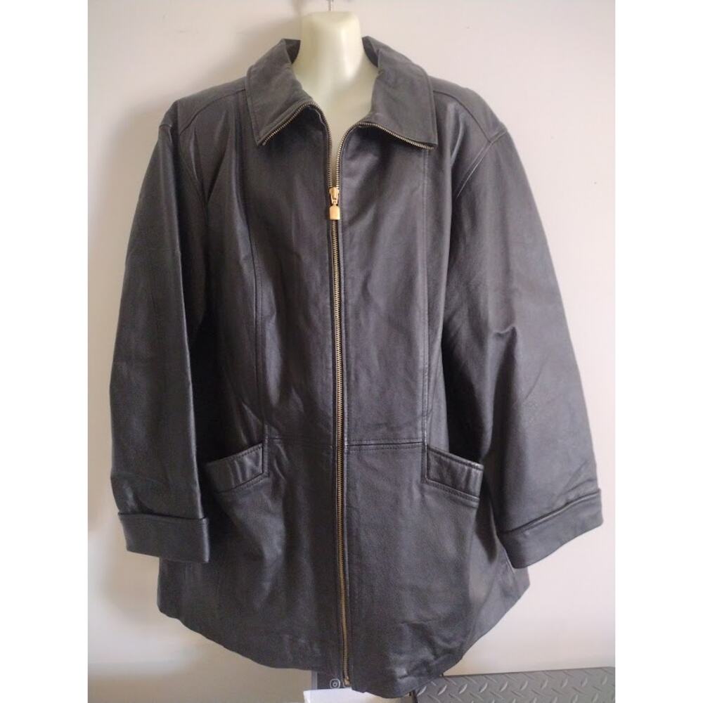 Winlit Mens‎ Zip Up Leather Coat with Quilted Lining, Black, Sz L